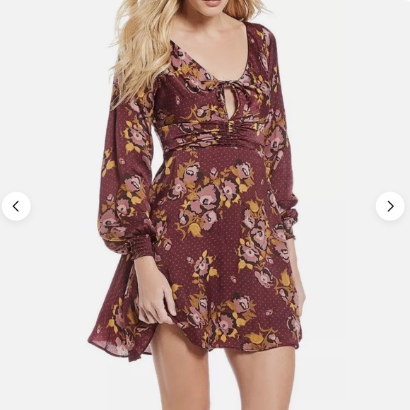 Free People Morning Light Long Sleeve Dress 6 Balloon Sleeve Floral Boho 70s - Picture 2 of 15